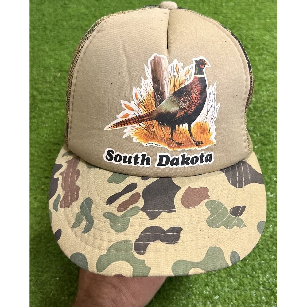 Vintage Duck‎ Camo Trucker Hat 80s SnapBack South Dakota Camouflage Cap